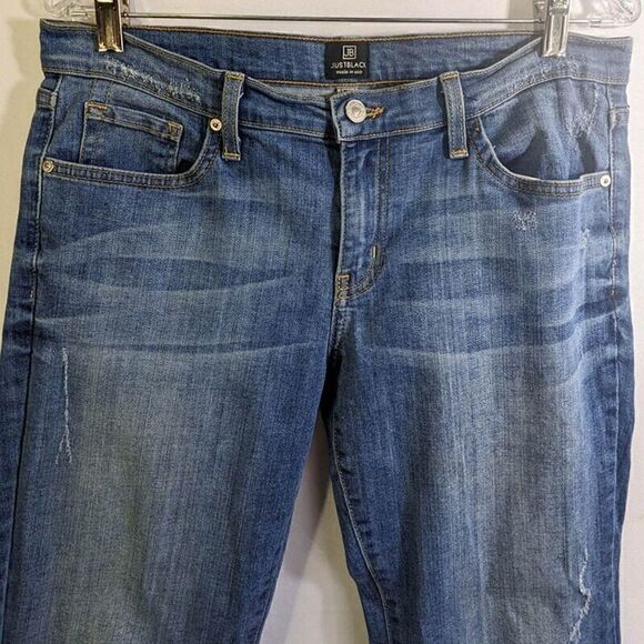 JB Just Black Jeans Womens 29 Light Wash Distressed Whiskered Straight Denim - Picture 3 of 15